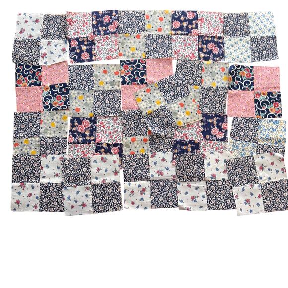 Vintage four patch quilt blocks hand pieced & sewn (21) navy pink gray florals - Picture 1 of 9